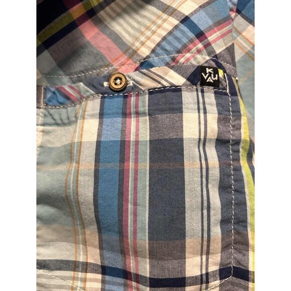 Kavu Short Sleeve Button Up Shirt Mens Size Large Green Blue Pink Plaid Outdoor - Picture 3 of 5